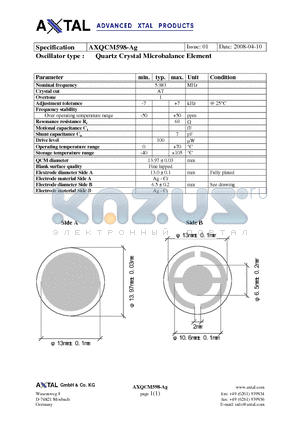 AXQCM598-AG datasheet - Quartz Crystal Microbalance Element