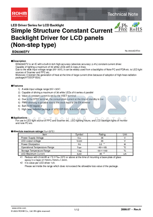 BD9206EFV datasheet - Simple Structure Constant Current Backlight Driver for LCD panels (Non-step type)