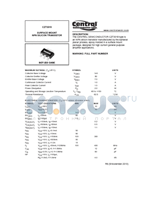 CZT3019_10 datasheet - SURFACE MOUNT NPN SILICON TRANSISTOR