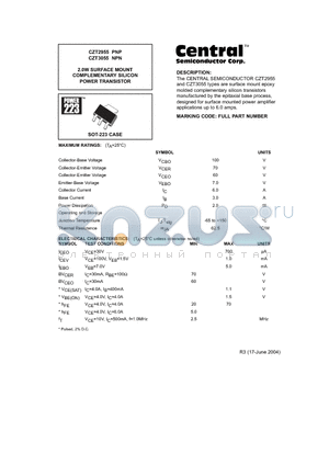 CZT3055 datasheet - 2.0W SURFACE MOUNT COMPLEMENTARY SILICON POWER TRANSISTOR