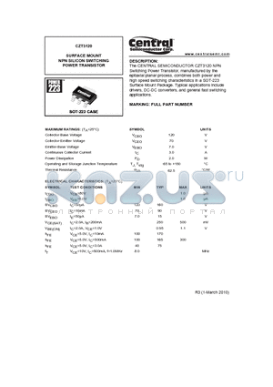 CZT3120_10 datasheet - SURFACE MOUNT NPN SILICON SWITCHING POWER TRANSISTOR