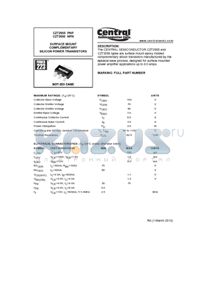 CZT3055 datasheet - SURFACE MOUNT COMPLEMENTARY SILICON POWER TRANSISTORS