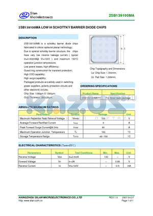 2SB139100MA datasheet - LOW IR SCHOTTKY BARRIER DIODE CHIPS