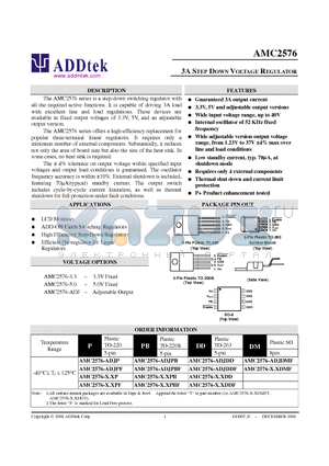 AMC2576-ADJPF datasheet - 3A STEP DOWN VOLTAGE REGULATOR