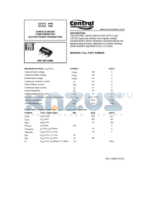 CZT31C datasheet - SURFACE MOUNT COMPLEMENTARY SILICON POWER TRANSISTORS