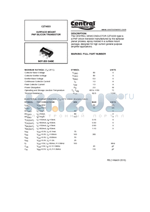 CZT4033_10 datasheet - SURFACE MOUNT PNP SILICON TRANSISTOR