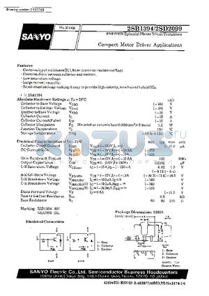 2SB1394 datasheet - Compact Motor Driver Applications
