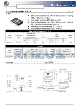 12ST0037P datasheet - 10/100 PC CARD LAN MAGNETICS