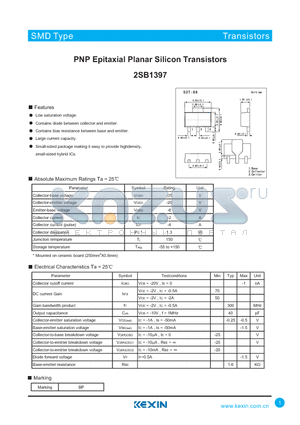 2SB1397 datasheet - PNP Epitaxial Planar Silicon Transistors