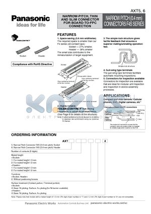 AXT510124 datasheet - NARROW-PITCH, THIN AND SLIM CONNECTOR FOR BOARD-TO-FPC CONNECTION