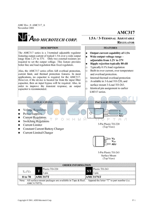 AMC317T datasheet - 1.5A / 3- TERMINAL ADJUSTABLE REGULATOR