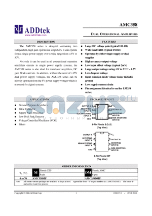 AMC358 datasheet - DUAL OPERATIONAL AMPLIFIERS