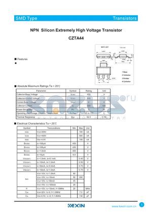 CZTA44 datasheet - NPN Silicon Extremely High Voltage Transistor