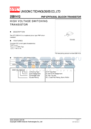 2SB1412-TN3-B-R datasheet - HIGH VOLTAGE SWITCHING TRANSISTOR