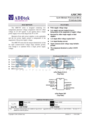 AMC393 datasheet - LOW OFFSET VOLTAGE DUAL COMPARATORS