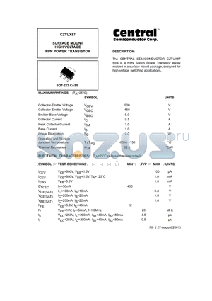 CZTUX87 datasheet - SURFACE MOUNT  HIGH VOLTAGE NPN POWER TRANSISTOR