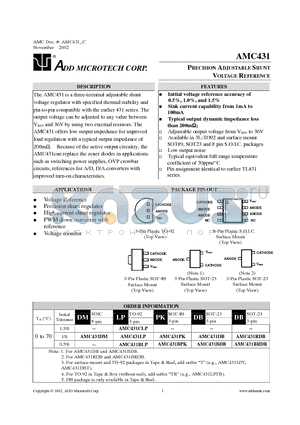 AMC431 datasheet - PRECISION ADJUSTABLE SHUNT VOLTAGE REFERENCE