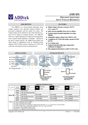 AMC431BLPF datasheet - PRECISION ADJUSTABLE SHUNT VOLTAGE REFERENCE