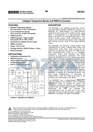 AMC6821 datasheet - Intelligent Temperature Monitor and PWM Fan Controller