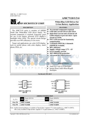 AMC7111 datasheet - White/Blue LED Driver for Li-Ion Battery Application