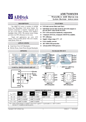 AMC7113 datasheet - WHITE/BLUE LED DRIVER FOR LI-ION BATTERY APPLICATION