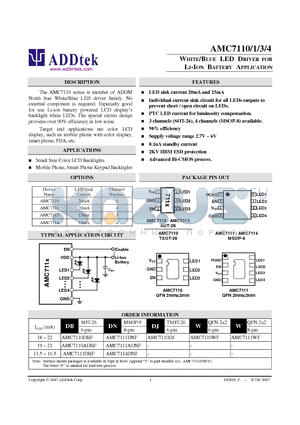 AMC7114 datasheet - WHITE/BLUE LED DRIVER FOR LI-ION BATTERY APPLICATION