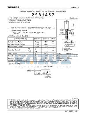 2SB1457 datasheet - TRANSISTOR (MICRO MOTOR DRIVE, HAMMER DRIVE , POWER SWITCHING, AMPLIFIER APPLICATIONS)