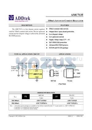 AMC7135PKF datasheet - 350mA ADVANCED CURRENT REGULATOR