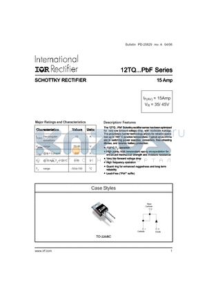 12TQ035PBF datasheet - SCHOTTKY RECTIFIER