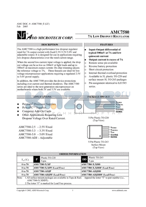 AMC7580-ADJPF datasheet - 7A LOW DROPOUT REGULATOR