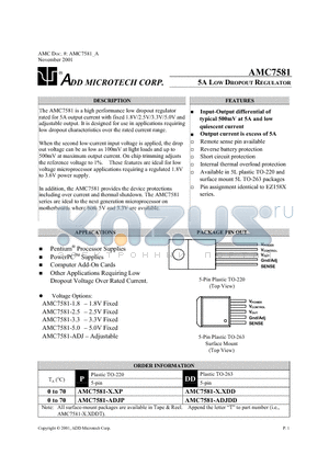 AMC7581-3.3 datasheet - 5A LOW DROPOUT REGULATOR