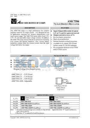 AMC7584-ADJSTF datasheet - 7A LOW DROPOUT REGULATOR