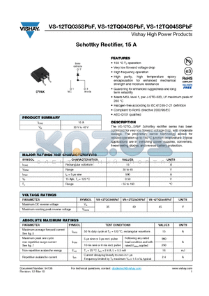 12TQ035STRRPBF datasheet - Schottky Rectifier, 15 A