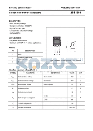 2SB1503 datasheet - Silicon PNP Power Transistors
