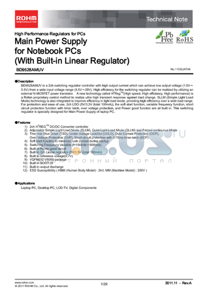 BD9528AMUV datasheet - High Performance Regulators for PCs Main Power Supply for Notebook PCs(With Built-in Linear Regulator)