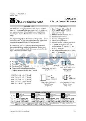 AMC7587-3.3 datasheet - 1.5 Low Dropout Regulator