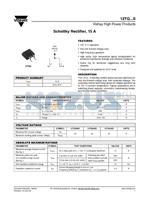 12TQ045S datasheet - Schottky Rectifier, 15 A