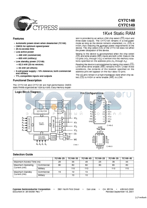 CY7C149-45LMB datasheet - 1Kx4 Static RAM