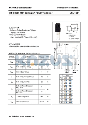 2SB1551 datasheet - isc Silicon PNP Darlington Power Transistor