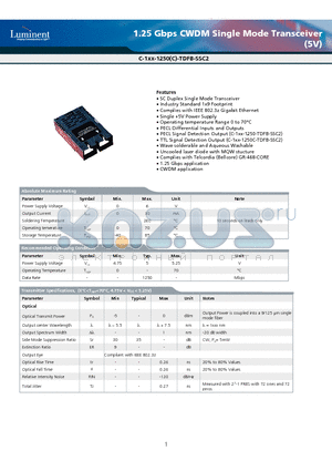 C-127-1250-TDFB-SSC2 datasheet - 1.25 Gbps CWDM Single Mode Transceiver(5V)