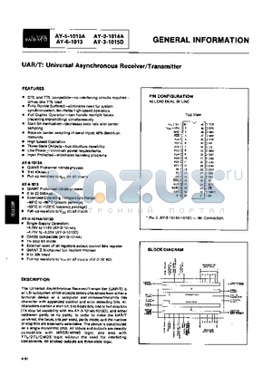 AY-3-1015A datasheet - UNIVERSAL ASYNCHRONOUS RECEIVER / TRANSMITTER