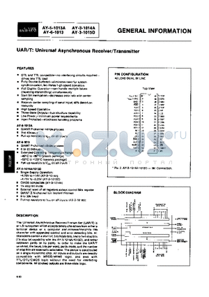 AY-3-1015D datasheet - UNIVERSAL ASYNCHRONOUS RECEIVER / TRANSMITTER