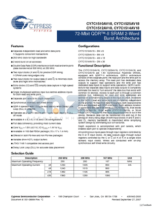 CY7C1510AV18-200BZC datasheet - 72-Mbit QDR-II SRAM 2-Word Burst Architecture