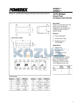 AY08A3-12 datasheet - 16-Pin Multiple Circuit Triac