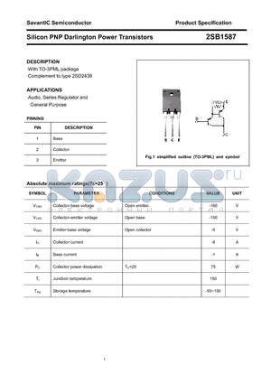 2SB1587 datasheet - Silicon PNP Darlington Power Transistors
