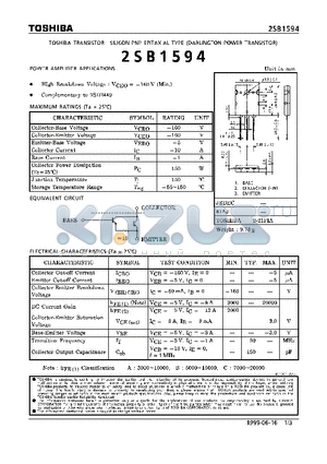 2SB1594 datasheet - TRANSISTOR (POWER AMPLIFIER APPLICATIONS)