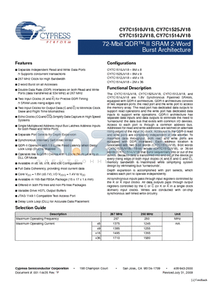 CY7C1510JV18-267BZXC datasheet - 72-Mbit QDR-II SRAM 2-Word Burst Architecture