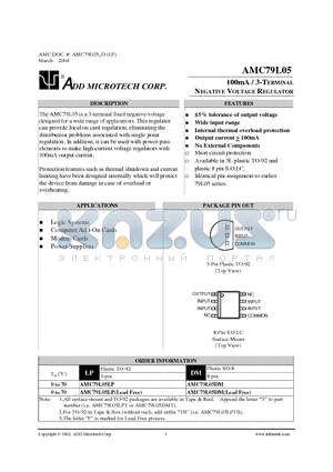 AMC79L05 datasheet - 100mA / 3-TERMINAL NEGATIVE VOLTAGE REGULATOR