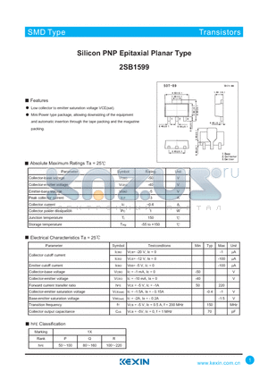 2SB1599 datasheet - Silicon PNP Epitaxial Planar Type
