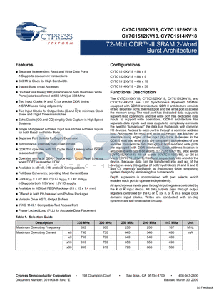 CY7C1510KV18-200BZXI datasheet - 72-Mbit QDR-II SRAM 2-Word Burst Architecture